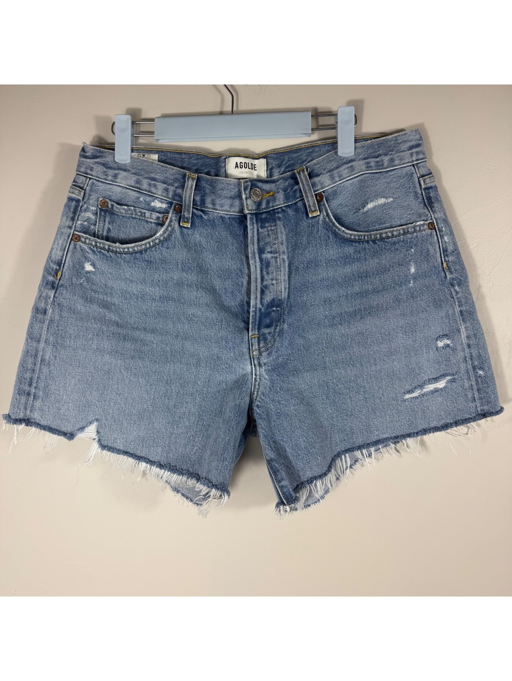 AGOLDE Parker Long Shorts Swapmeet Distressed Denim Cut Off High Rise | 29